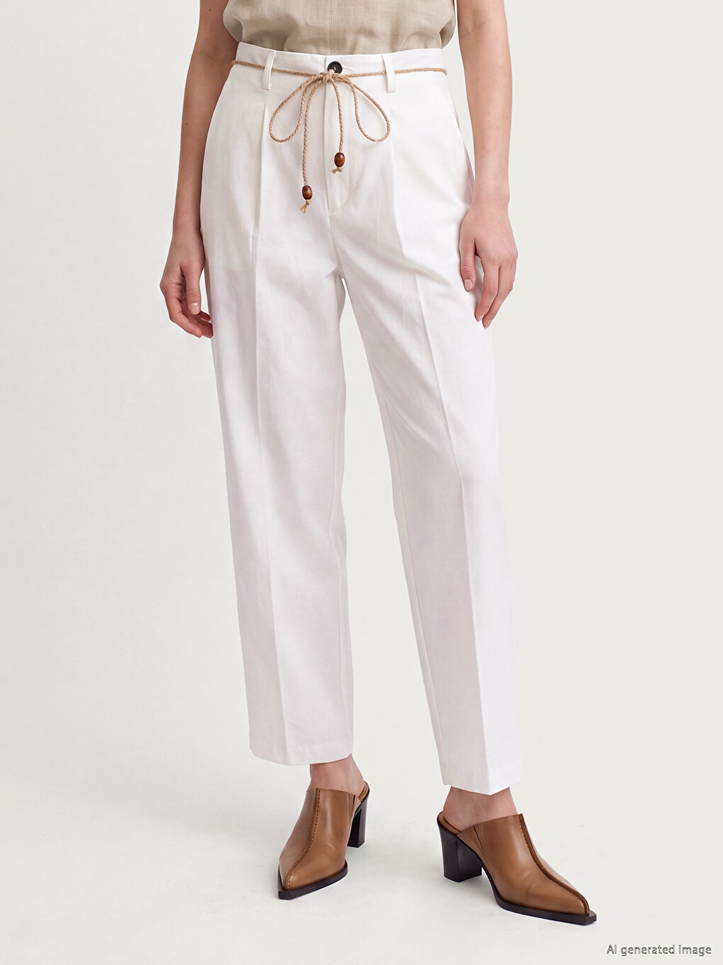 Belted Carrot Cut Women's Fabric Trousers-1