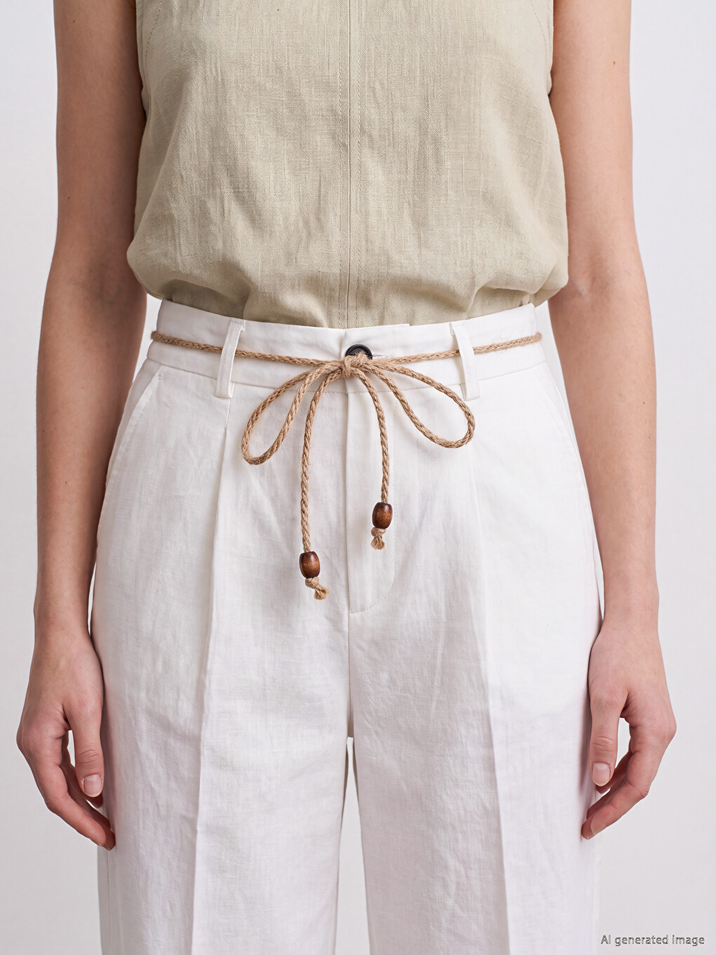 Belted Carrot Cut Women's Fabric Trousers-2