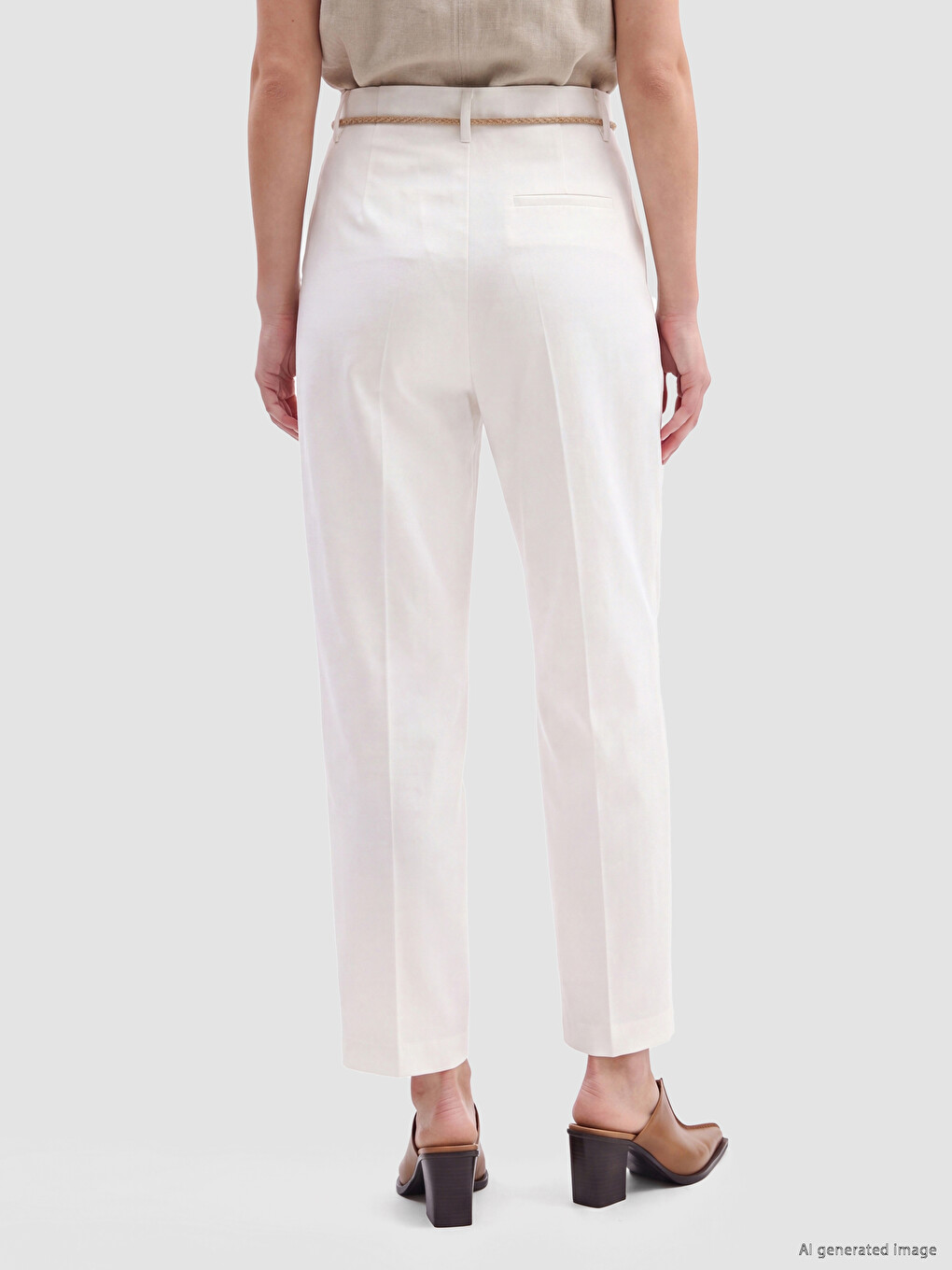 Belted Carrot Cut Women's Fabric Trousers-3