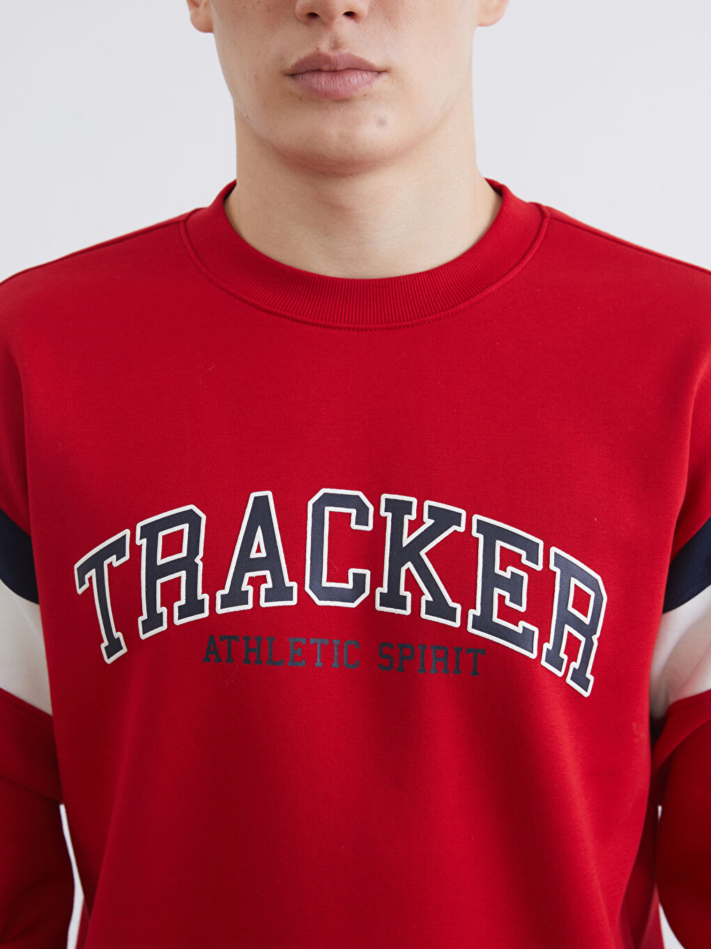 Kırmızı Bisiklet Yaka Baskılı Erkek Kalın Sweatshirt-2