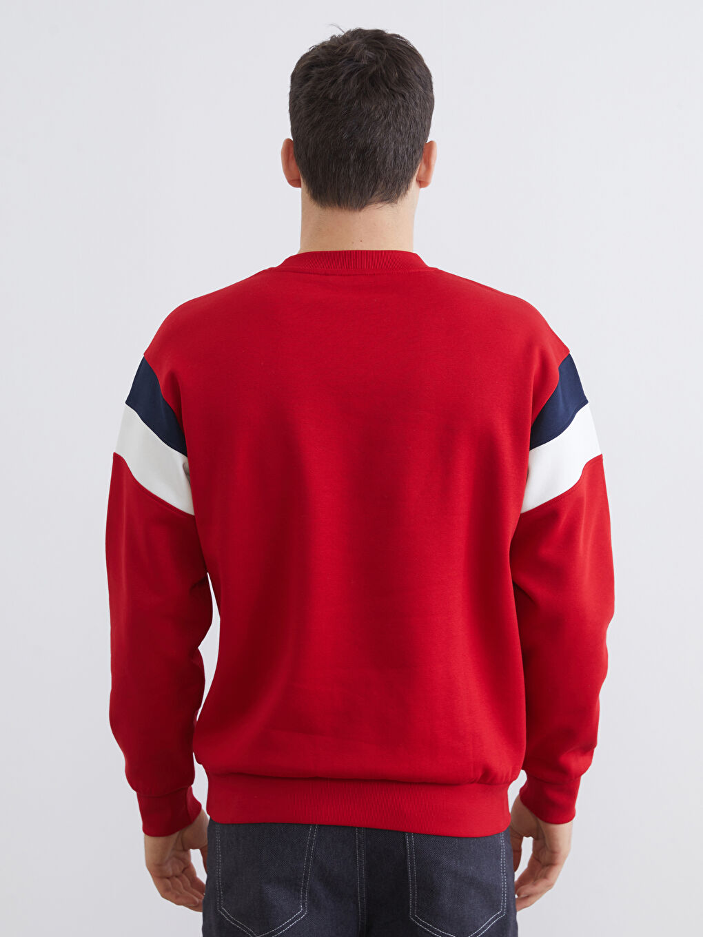 Kırmızı Bisiklet Yaka Baskılı Erkek Kalın Sweatshirt-3