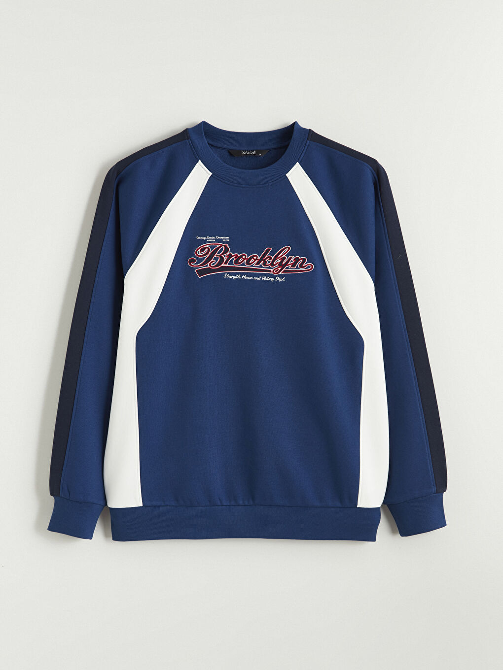 Lacivert Bisiklet Yaka Baskılı Erkek Kalın Sweatshirt-4