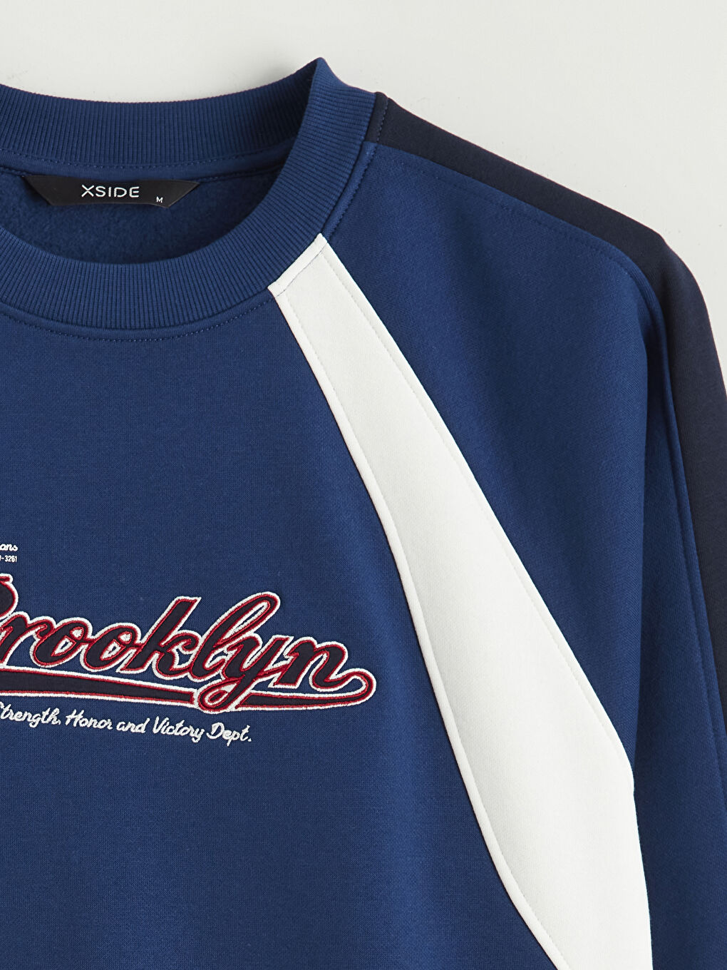 Lacivert Bisiklet Yaka Baskılı Erkek Kalın Sweatshirt-6