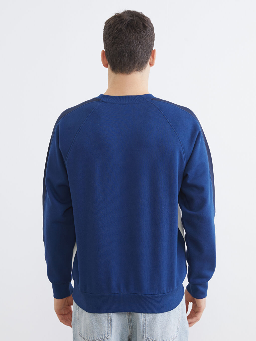 Lacivert Bisiklet Yaka Baskılı Erkek Kalın Sweatshirt-3