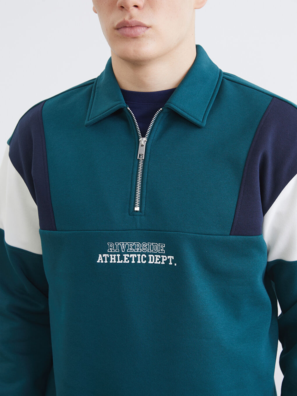 Petrol Polo Yaka Baskılı Erkek Sweatshirt-2