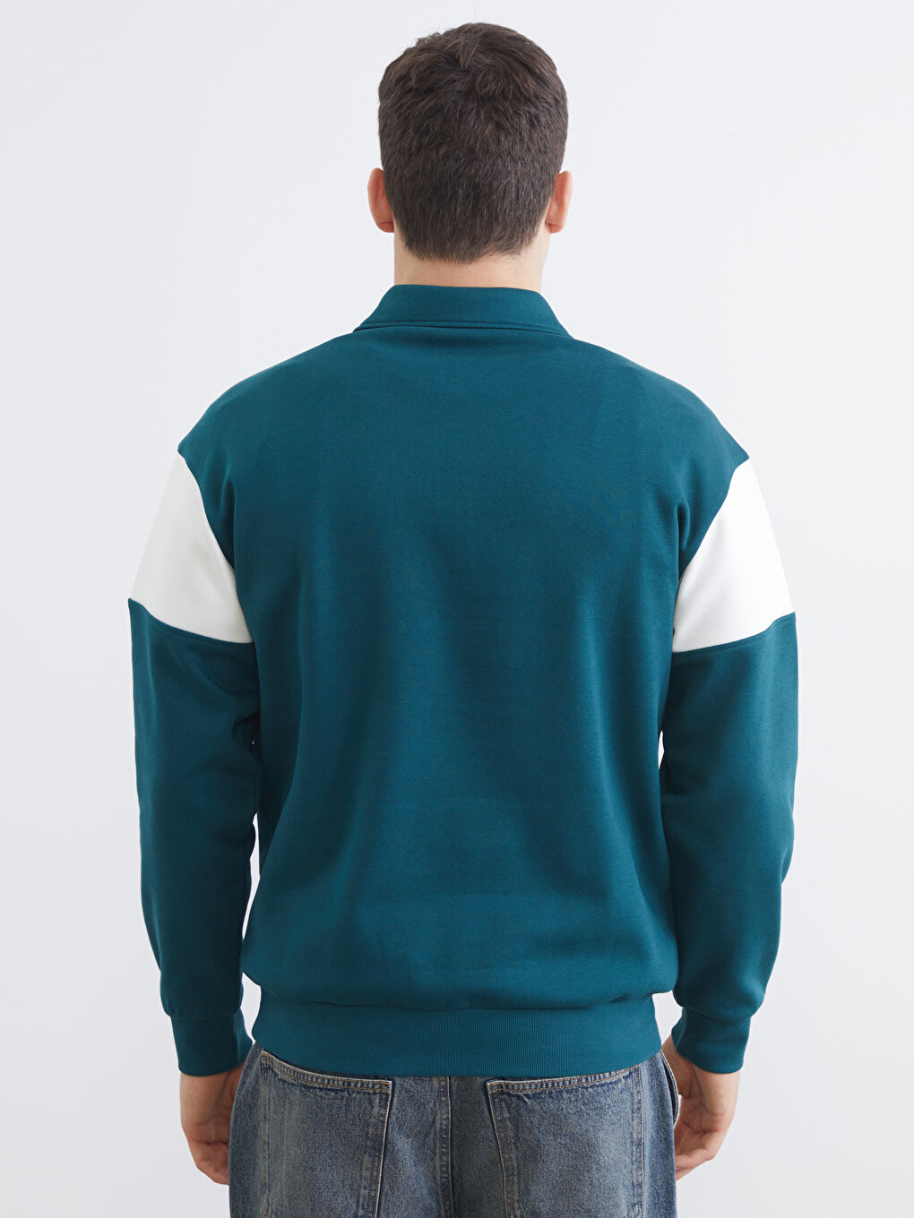 Petrol Polo Yaka Baskılı Erkek Sweatshirt-3