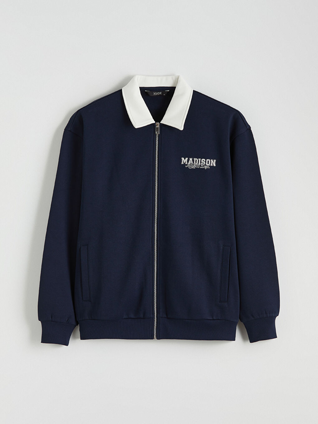 Lacivert Rahat Kalıp Erkek Fermuarlı Sweatshirt-4