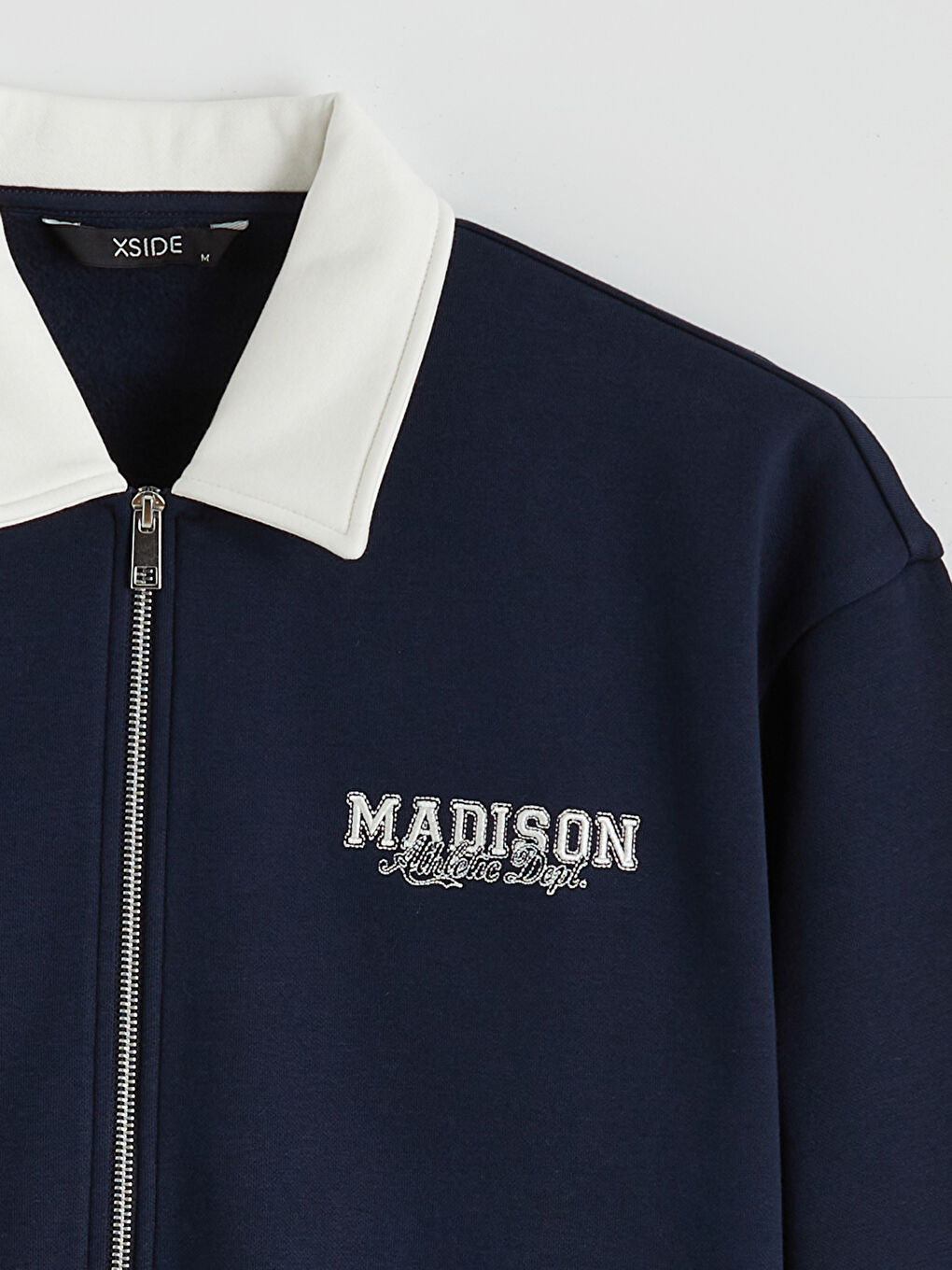 Lacivert Rahat Kalıp Erkek Fermuarlı Sweatshirt-6