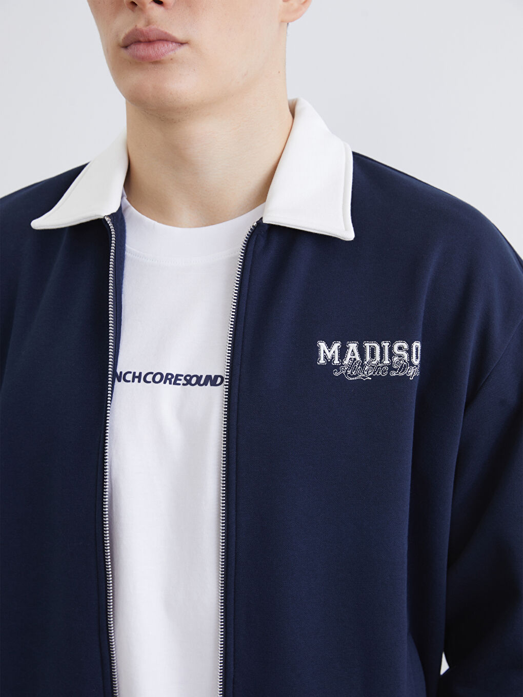 Lacivert Rahat Kalıp Erkek Fermuarlı Sweatshirt-2