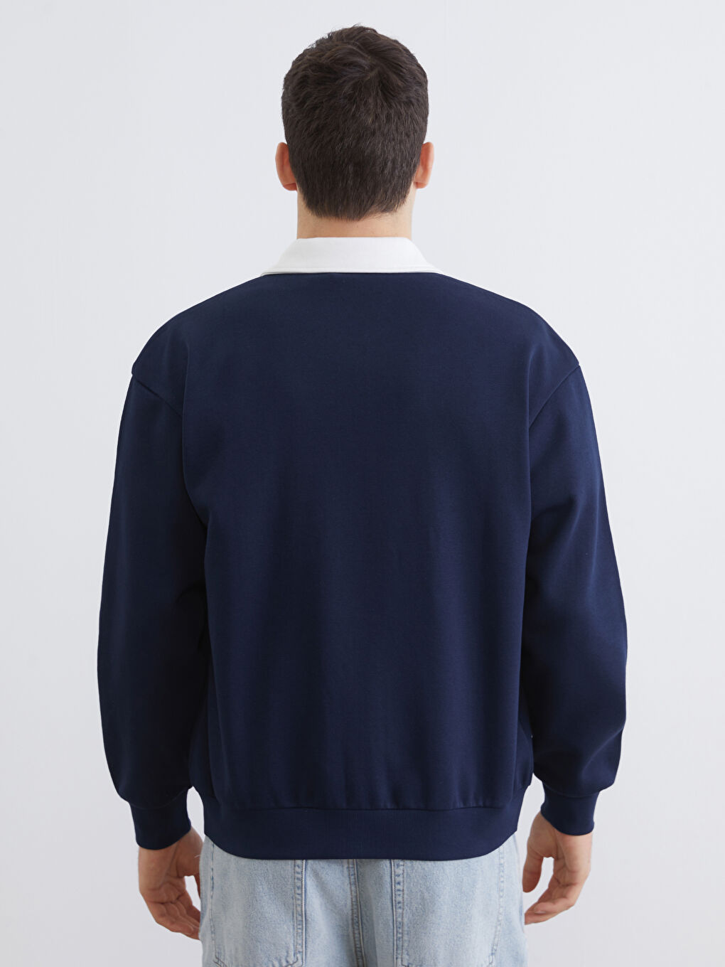 Lacivert Rahat Kalıp Erkek Fermuarlı Sweatshirt-3