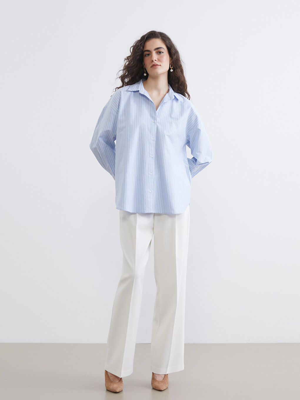 Полосатая рубашка оверсайз из ткани оксфорд для женщин-1