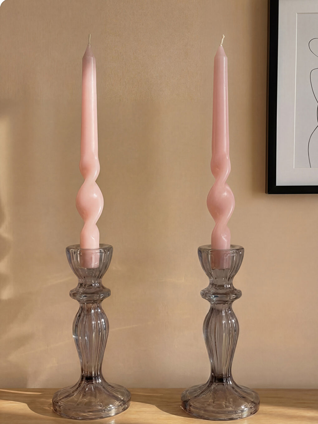 Pembe Dekoratif Şamdan Mum 2'li