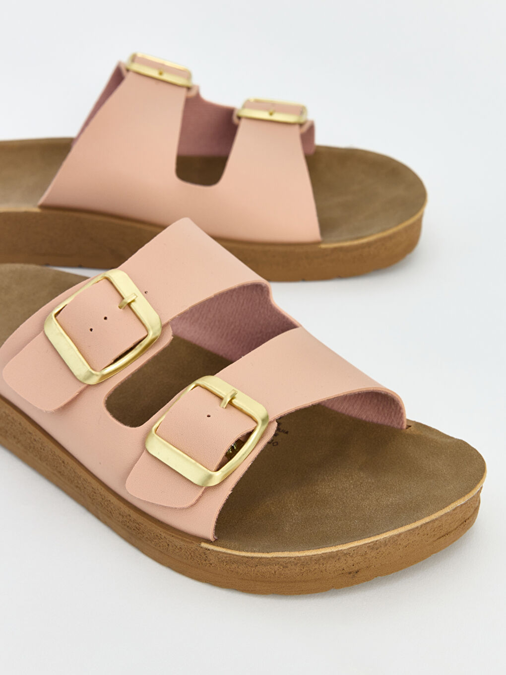 Pembe Çift Bantlı Kalın Tabanlı Kadın Terlik-2