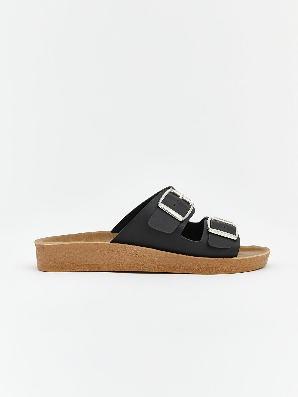 Kahverengi Çift Bantlı Kalın Tabanlı Kadın Terlik-1