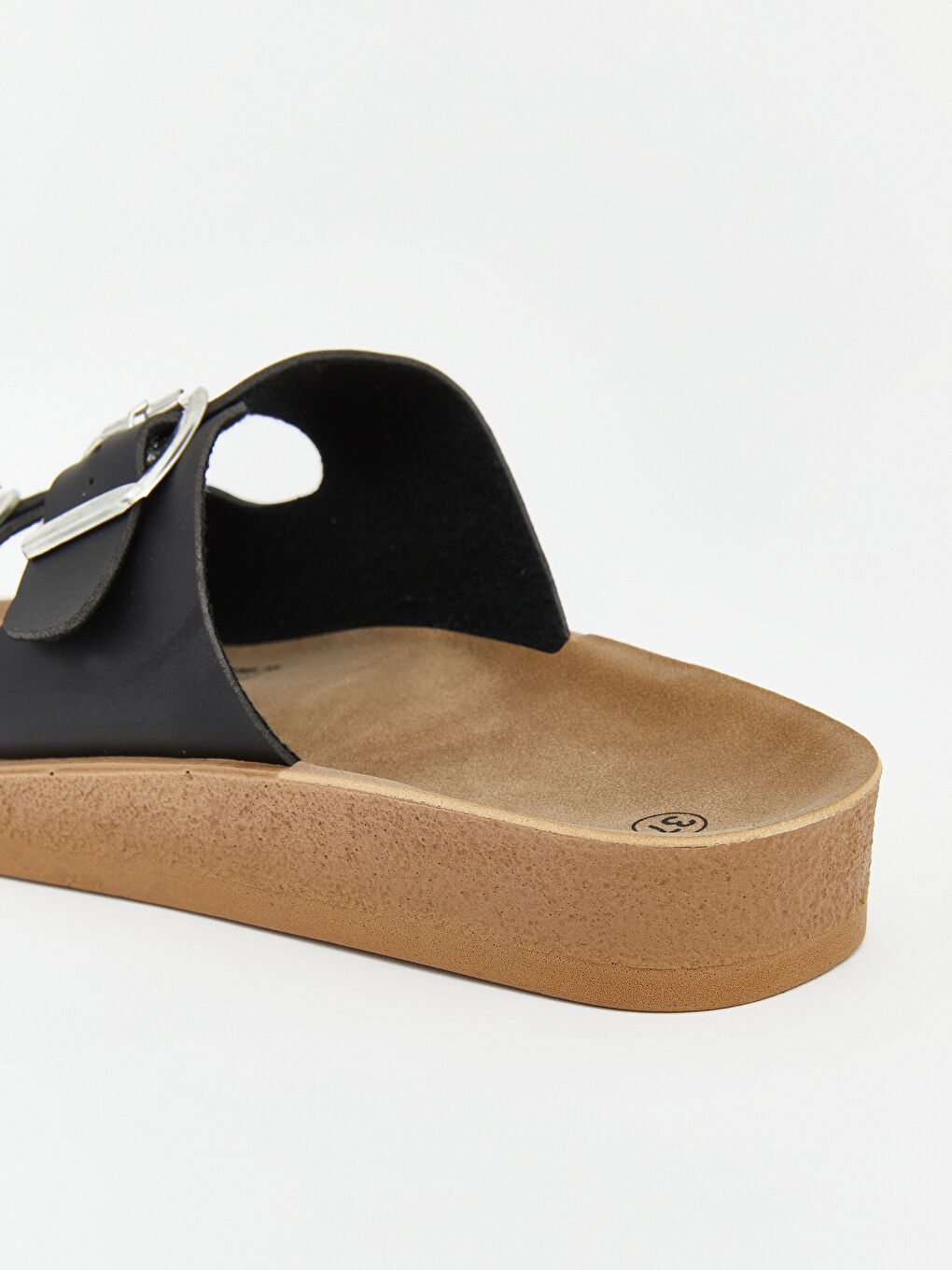 Kahverengi Çift Bantlı Kalın Tabanlı Kadın Terlik-4