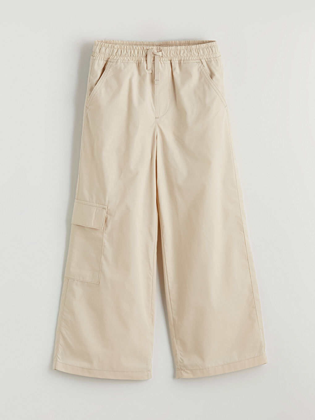 Bej Beli Lastikli Kız Çocuk Kargo Pantolon