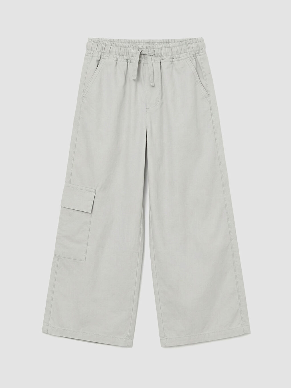 Gri Beli Lastikli Kız Çocuk Kargo Pantolon