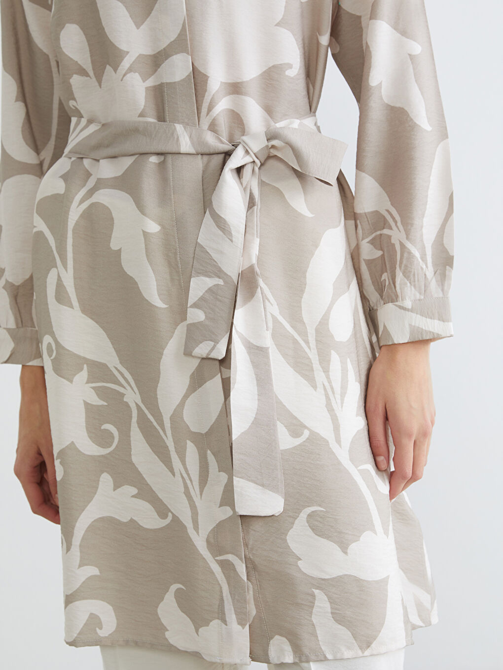 Kahverengi Desenli Kadın Gömlek Tunik-2