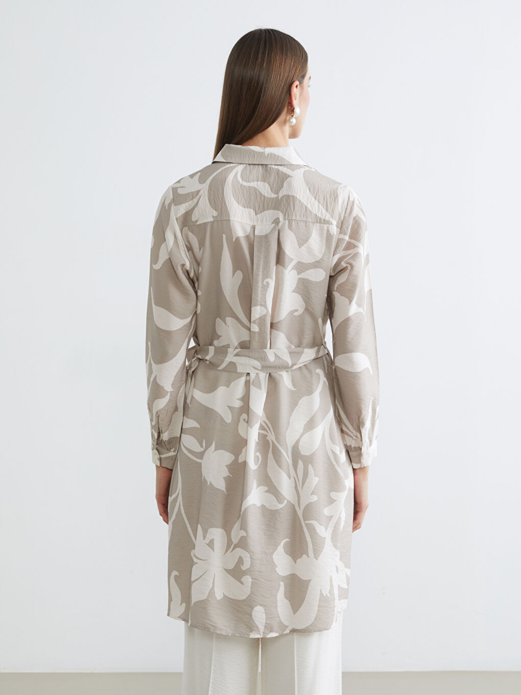 Kahverengi Desenli Kadın Gömlek Tunik-3