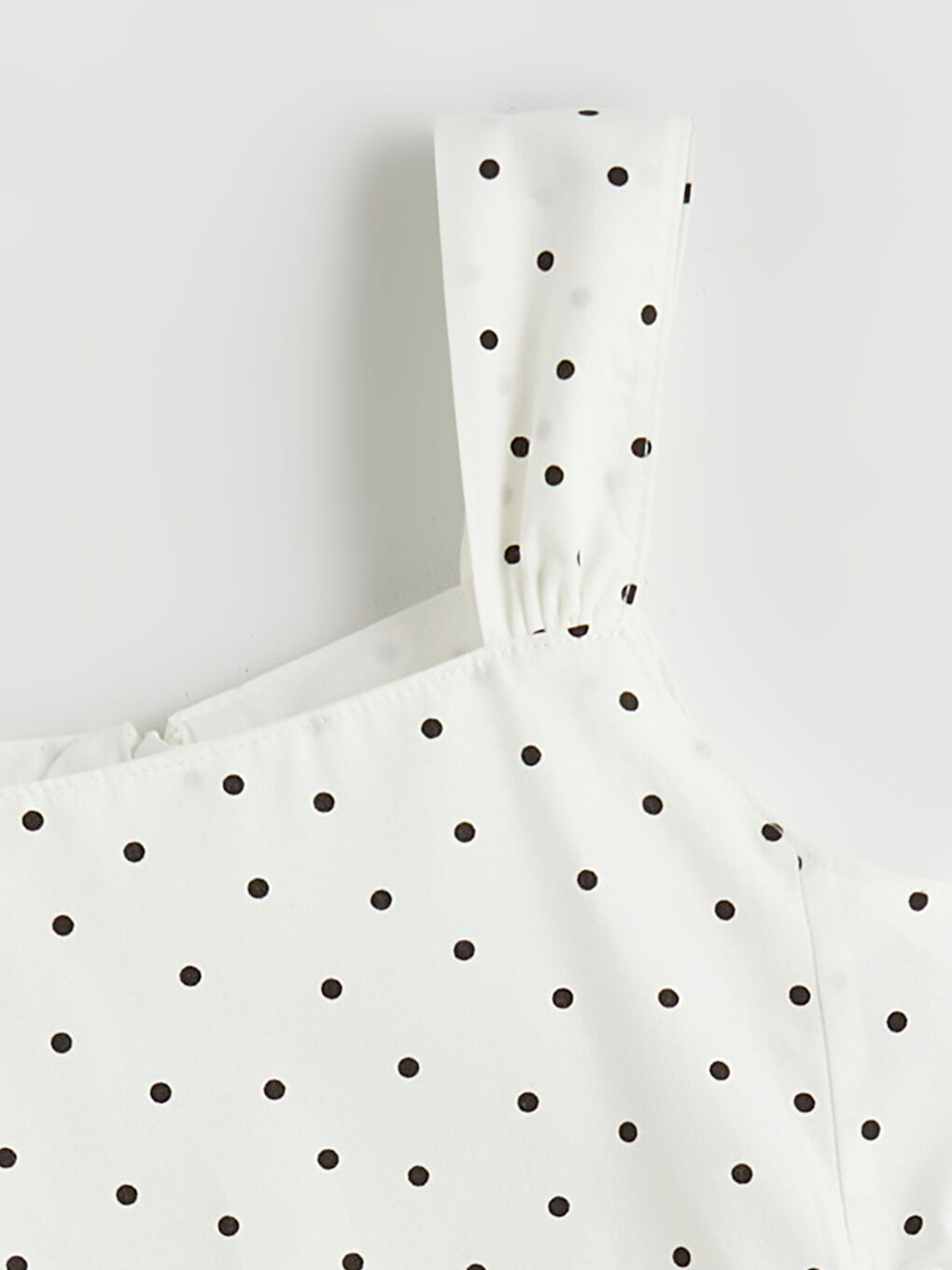 Ekru Kare Yaka Puantiyeli Kız Çocuk Elbise-1