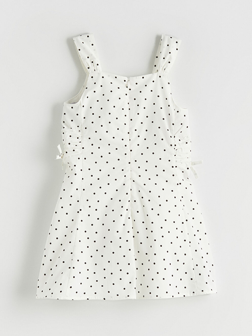 Ekru Kare Yaka Puantiyeli Kız Çocuk Elbise-2