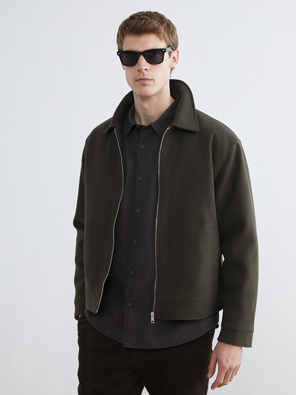 Haki Standart Kalıp Erkek Kaşe Mont