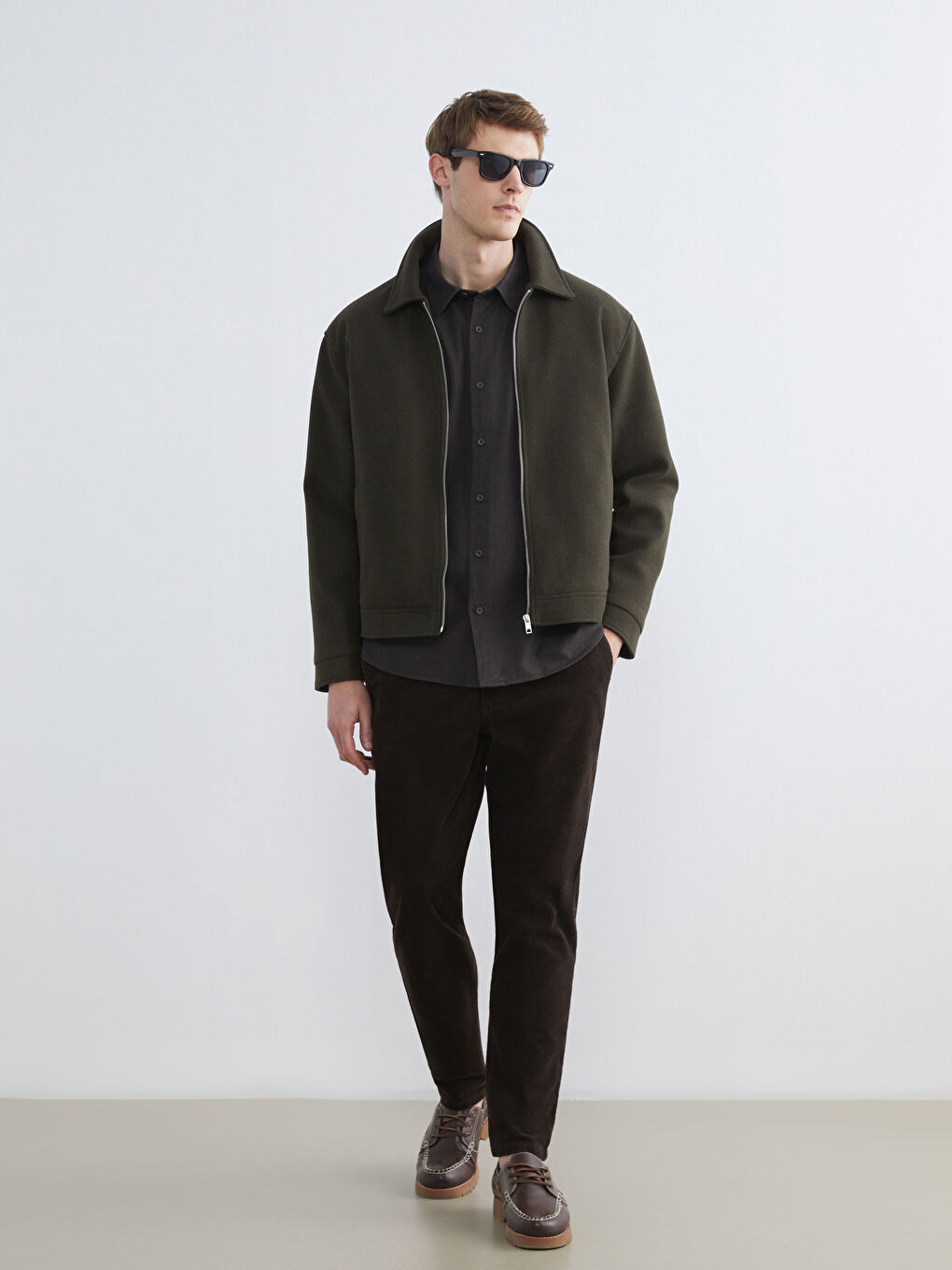 Haki Standart Kalıp Erkek Kaşe Mont-1