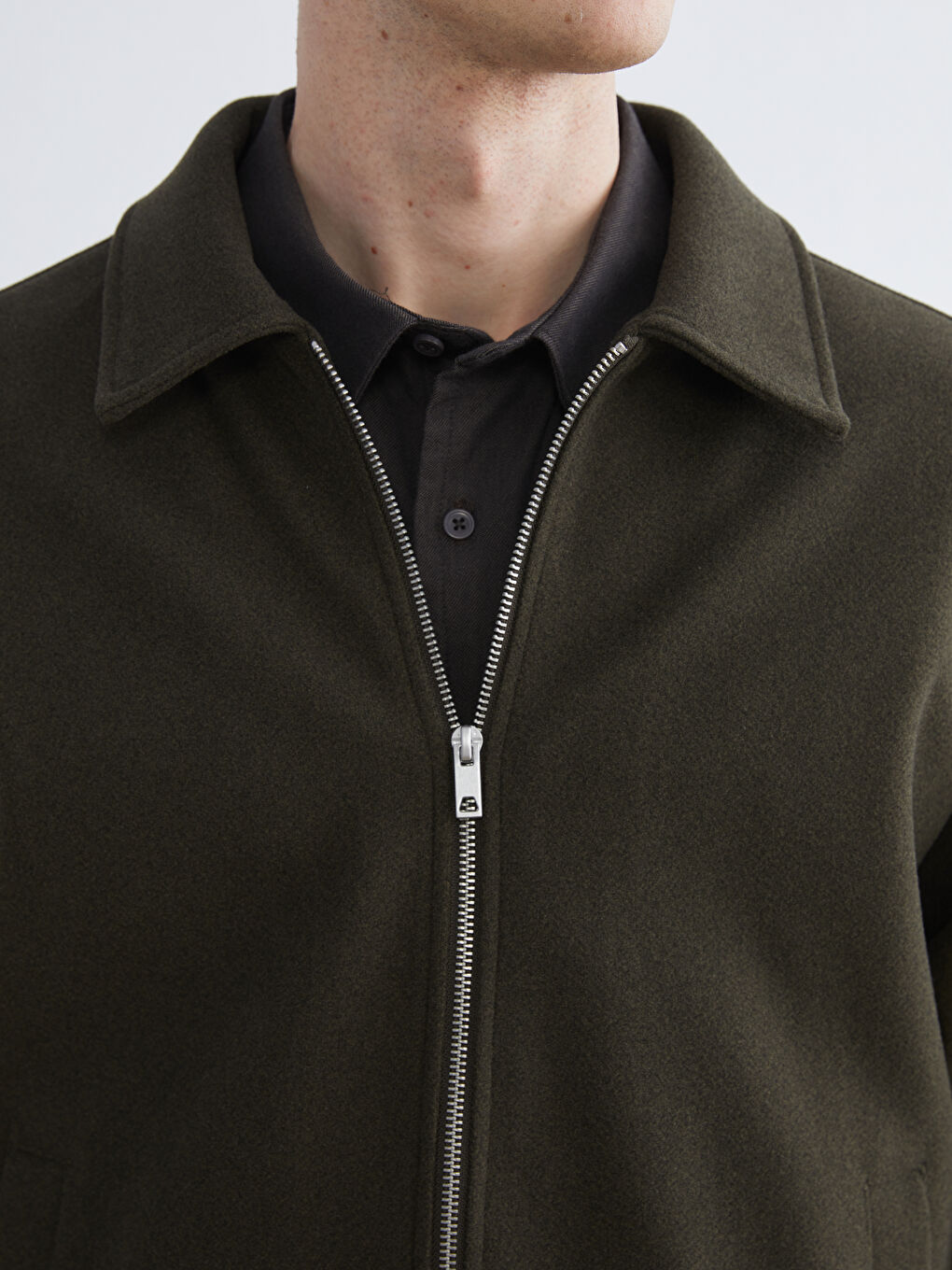 Haki Standart Kalıp Erkek Kaşe Mont-2