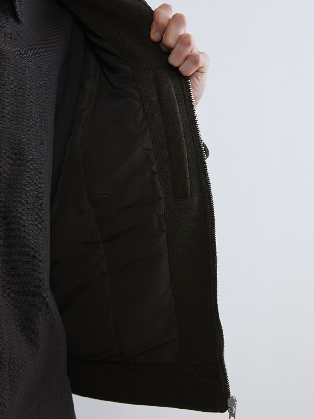 Haki Standart Kalıp Erkek Kaşe Mont-3