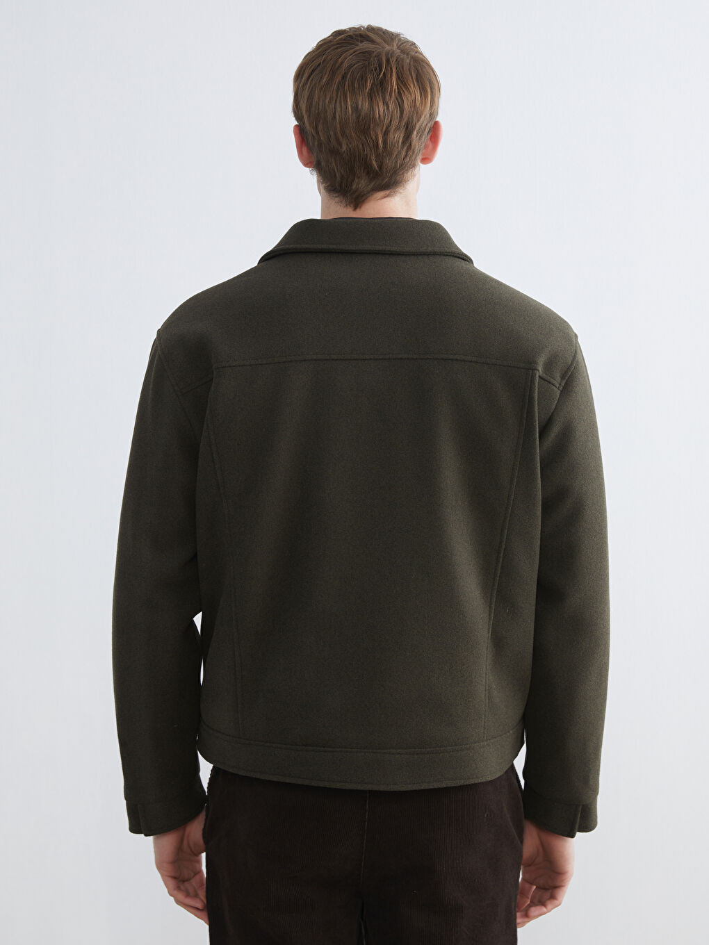 Haki Standart Kalıp Erkek Kaşe Mont-4