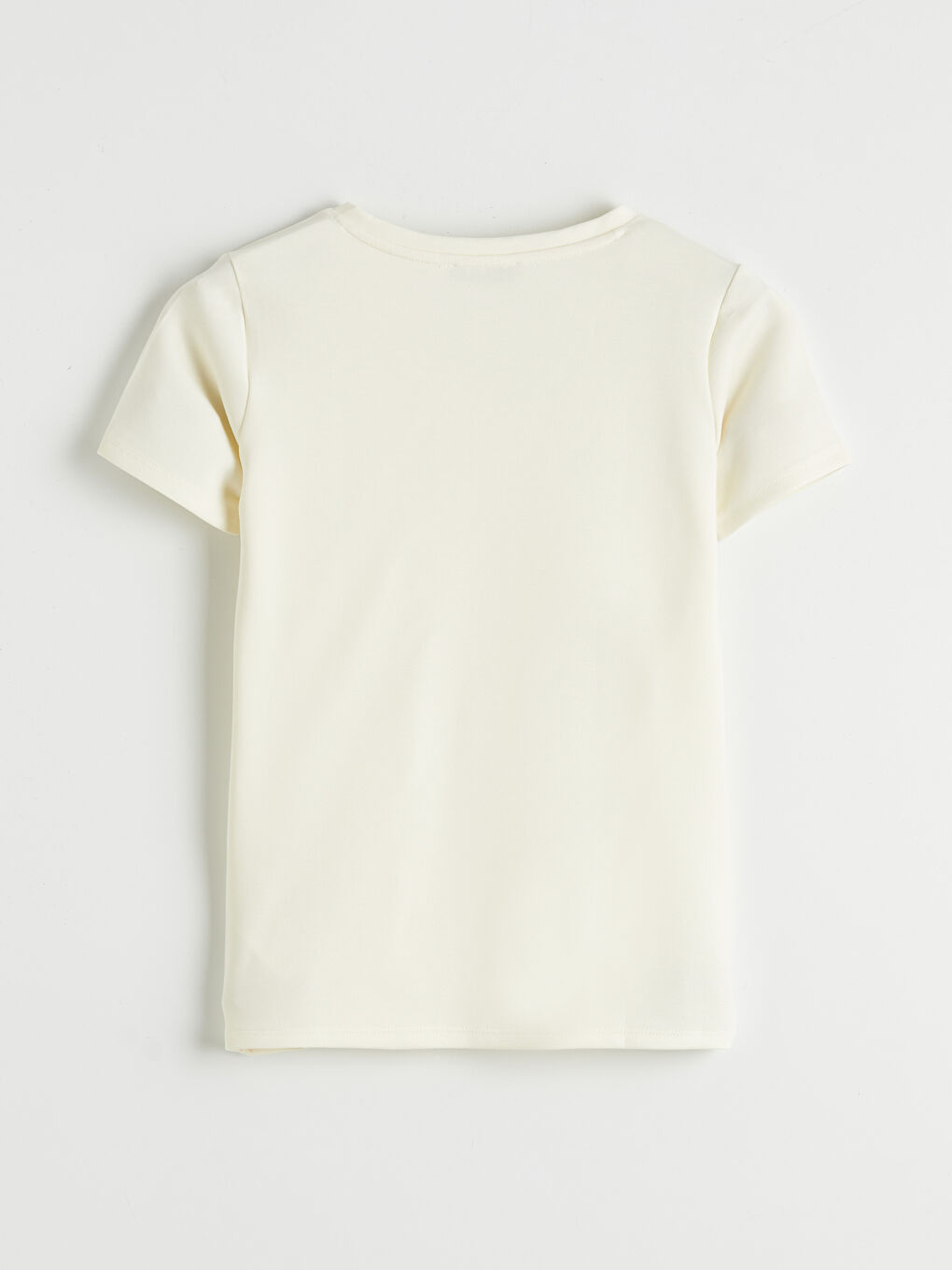 Ekru V Yaka Soft Touch Kadın Tişört	-1