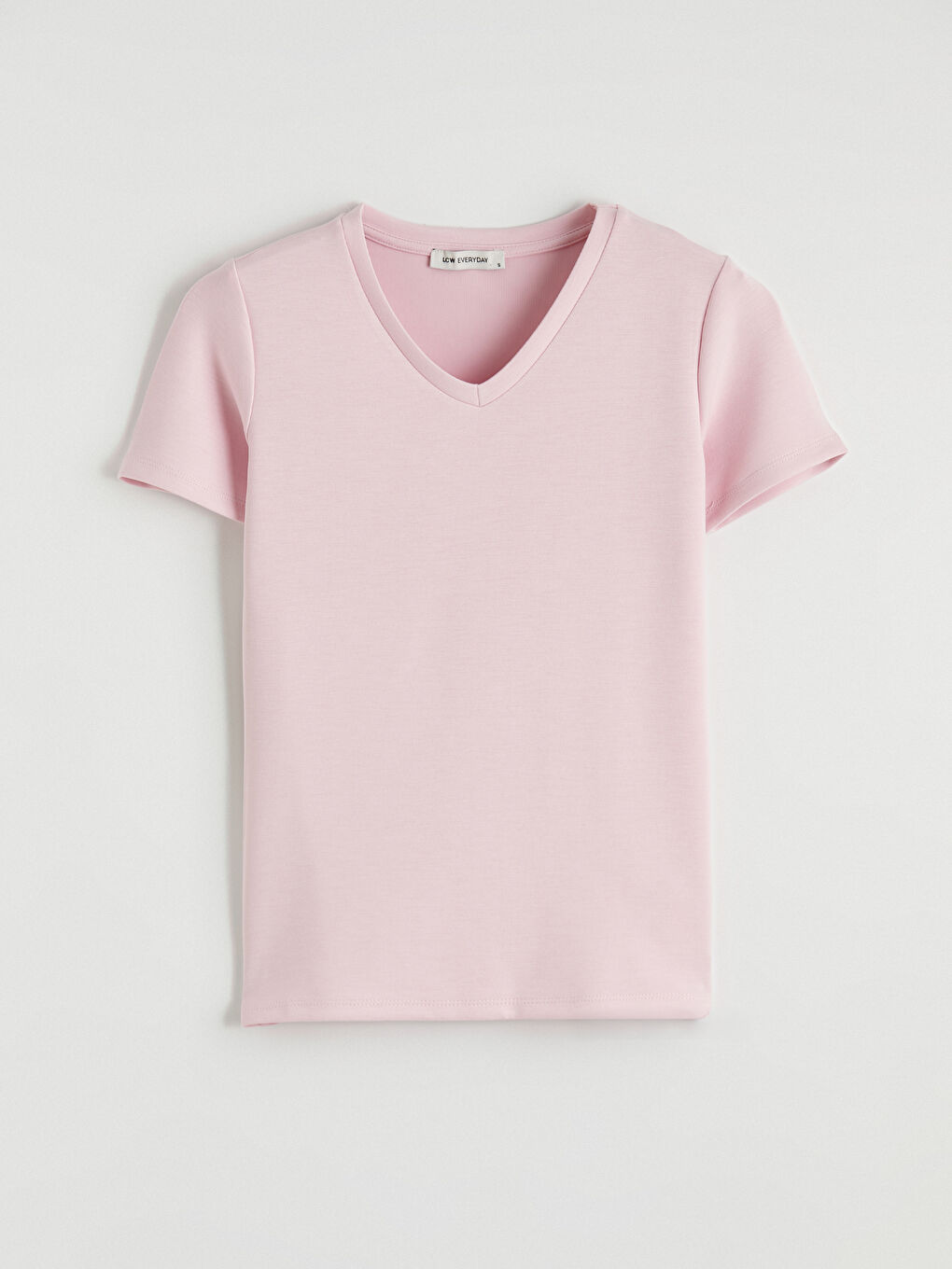 Pembe V Yaka Soft Touch Kadın Tişört	