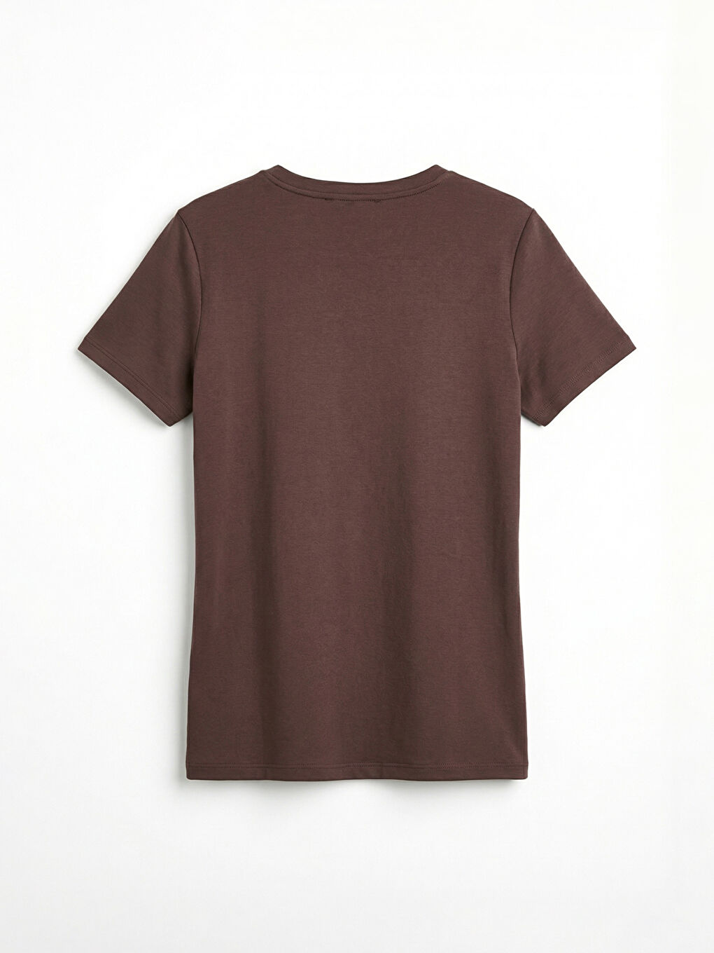 Kahverengi V Yaka Soft Touch Kadın Tişört-1