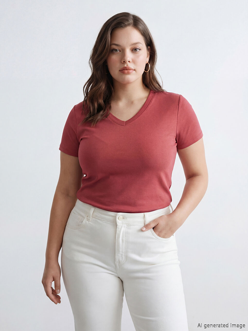 V Yaka Soft Touch Kadın Tişört	-1