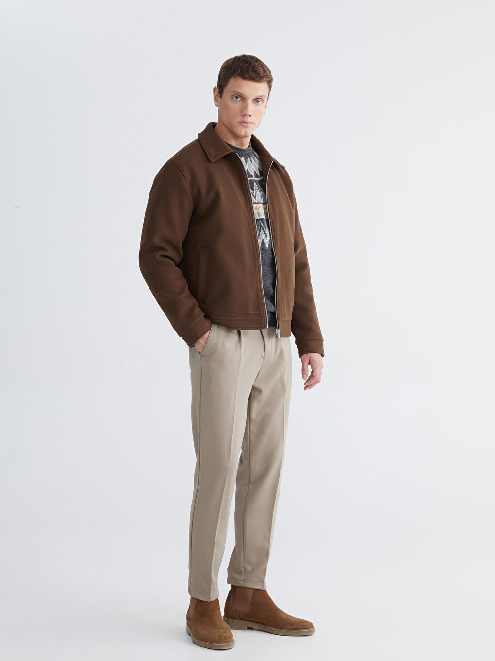 Kahverengi Standart Kalıp Erkek Kaşe Mont-1