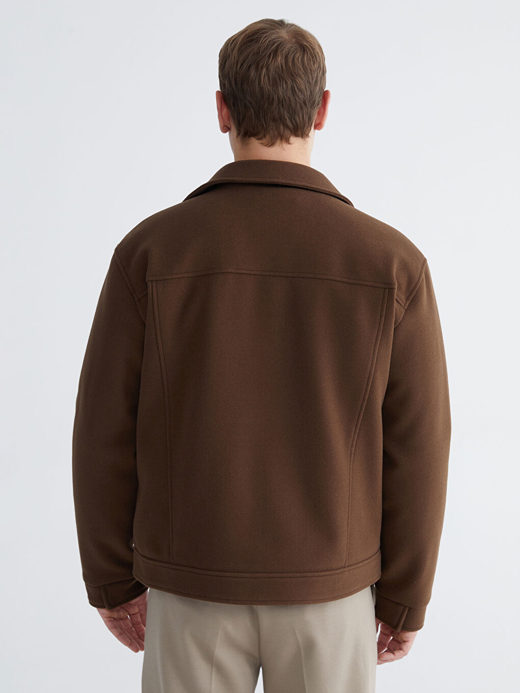 Kahverengi Standart Kalıp Erkek Kaşe Mont-4