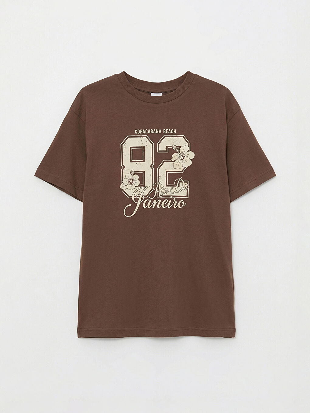 Kahverengi Bisiklet Yaka Baskılı Kız Çocuk Tişört