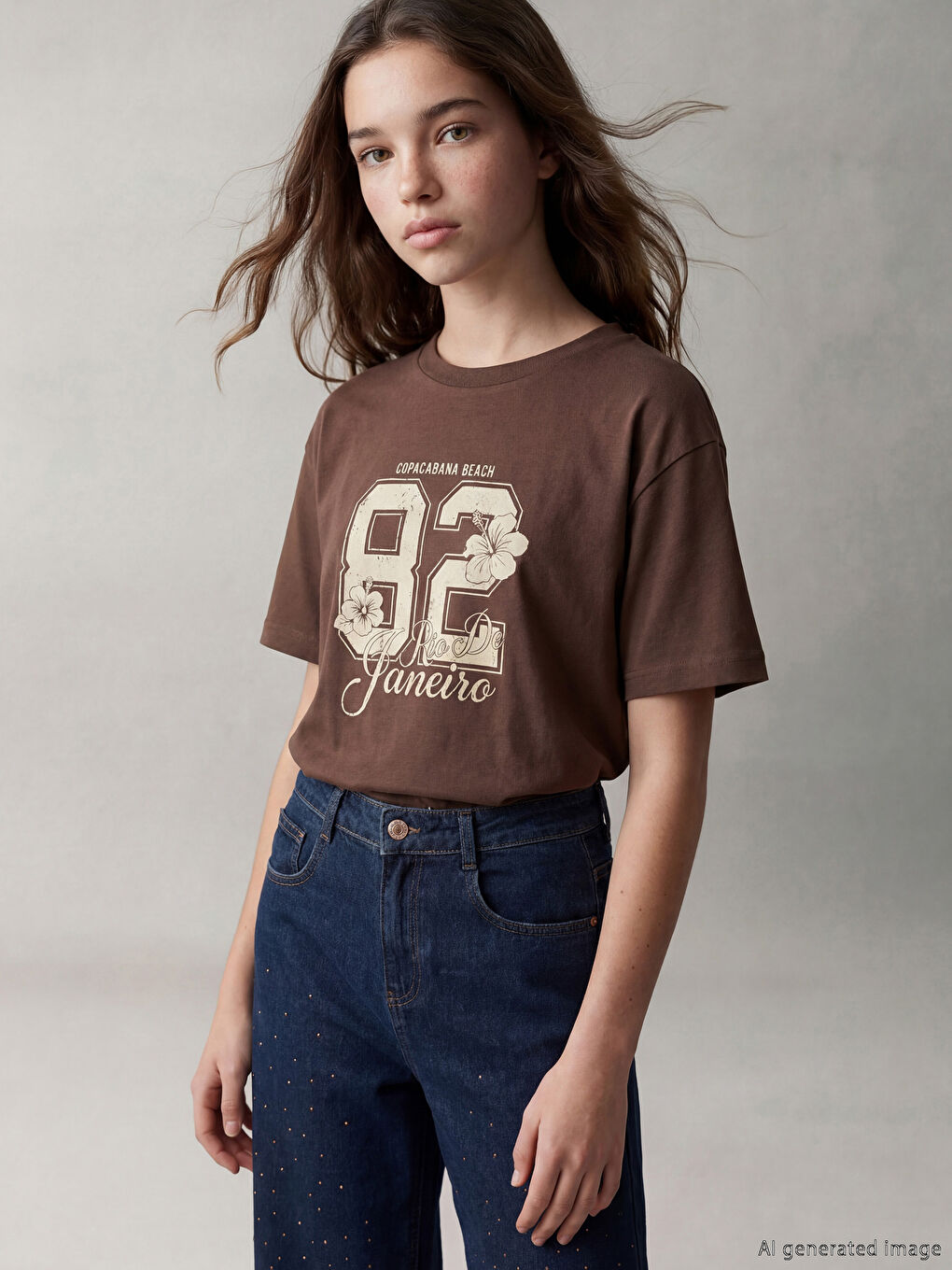 Girls' Crew Neck Printed T-Shirt-1