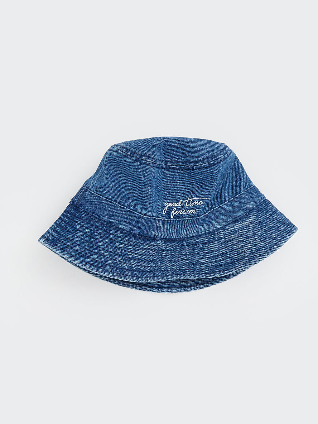 Mavi Yazı Nakışlı Denim Kadın Bucket Şapka-1