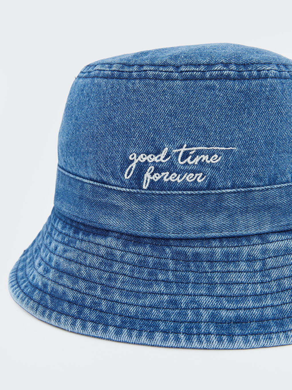 Mavi Yazı Nakışlı Denim Kadın Bucket Şapka-2