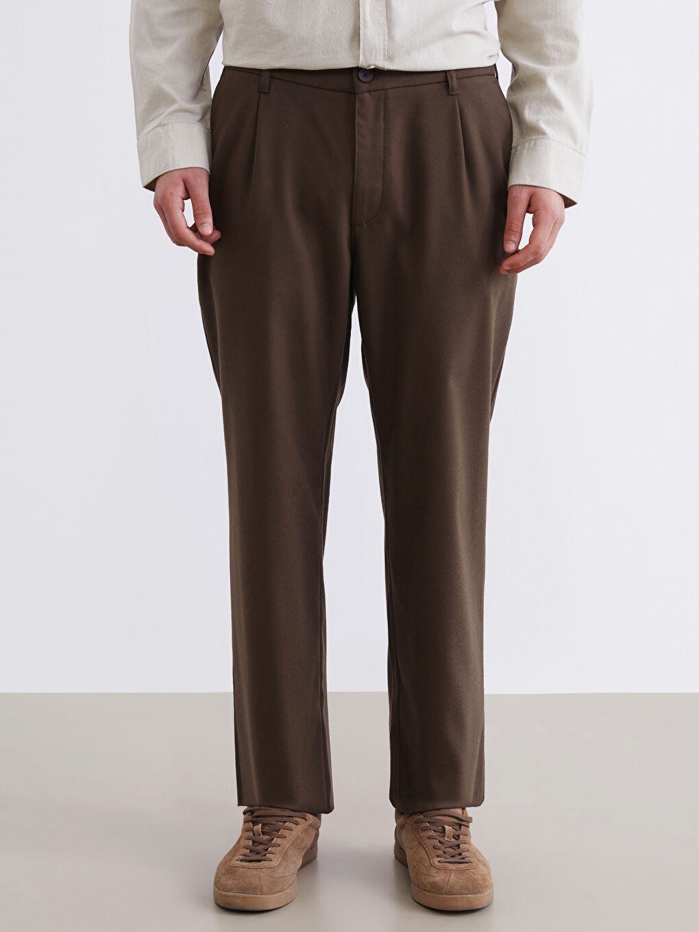Kahverengi Standart Kalıp Erkek Pantolon-1