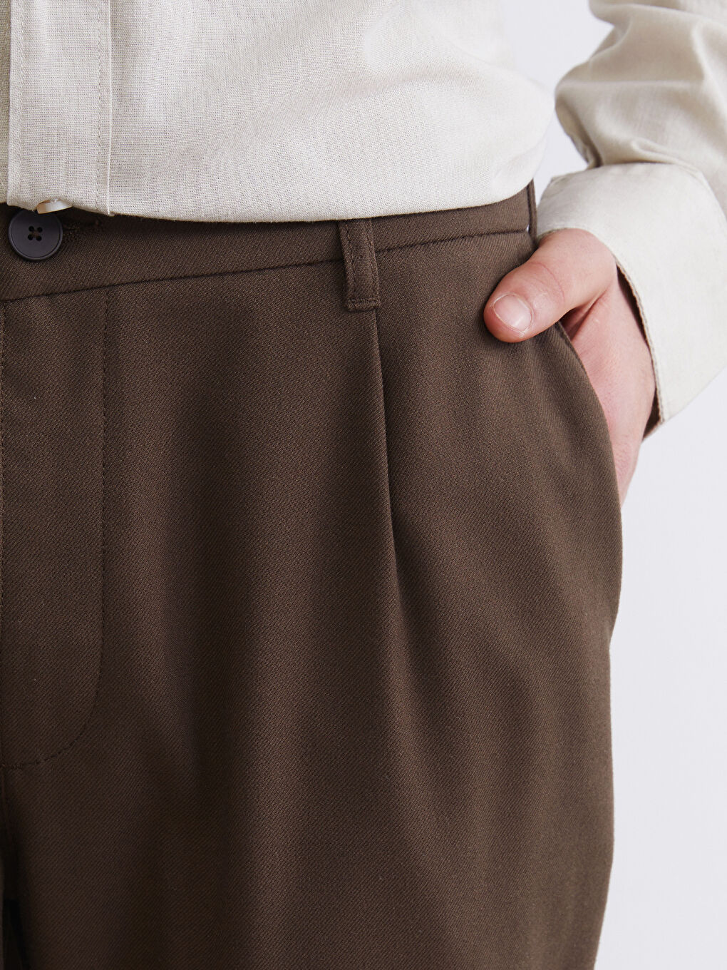 Kahverengi Standart Kalıp Erkek Pantolon-2