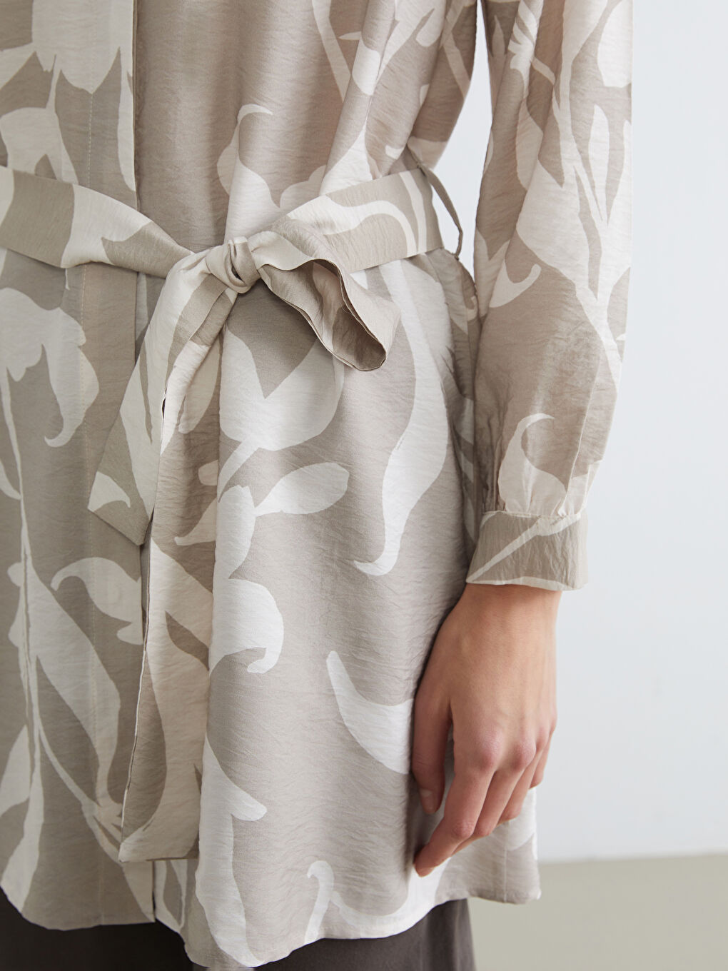 Kahverengi Desenli Kadın Gömlek Tunik	-2