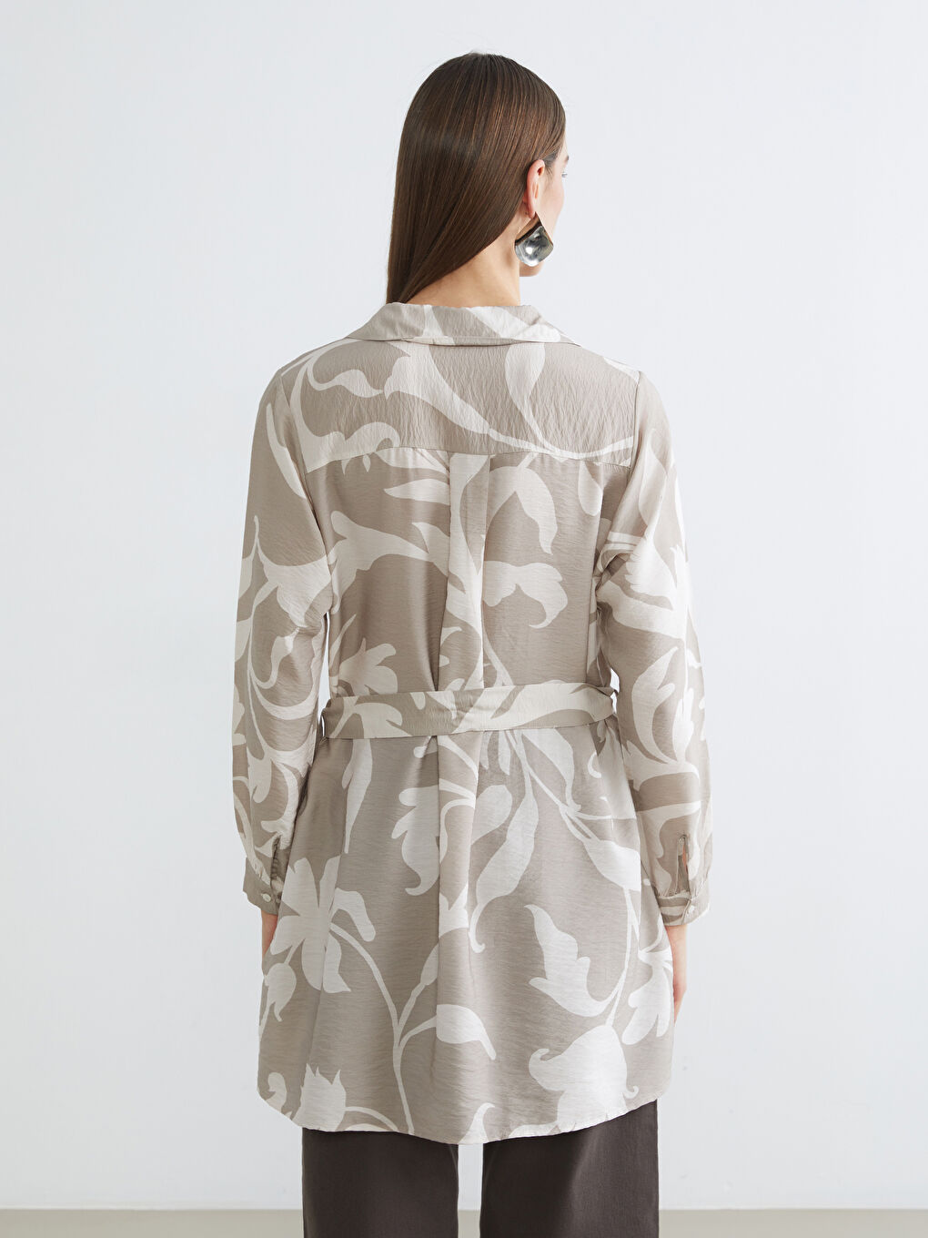 Kahverengi Desenli Kadın Gömlek Tunik	-3