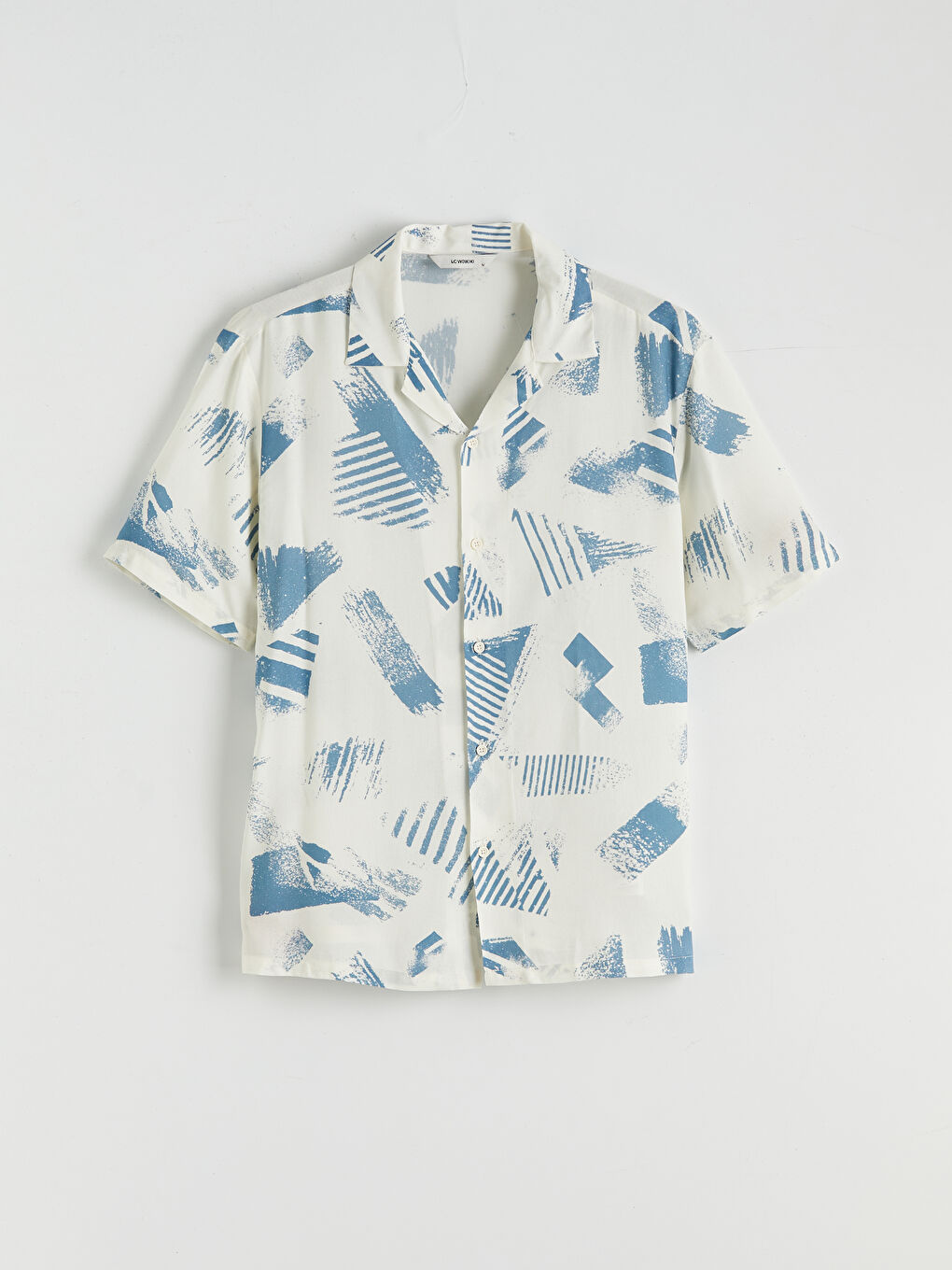 Ekru Regular Fit Resort Yaka Desenli Viskon Erkek Gömlek-4