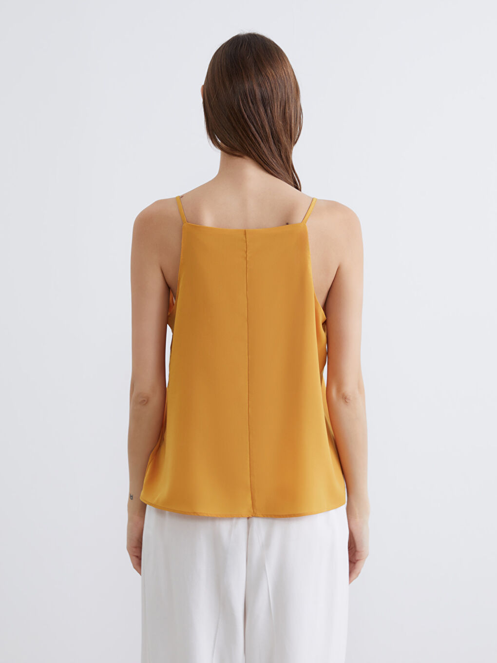 Sarı V Yaka Askılı Bluz-3