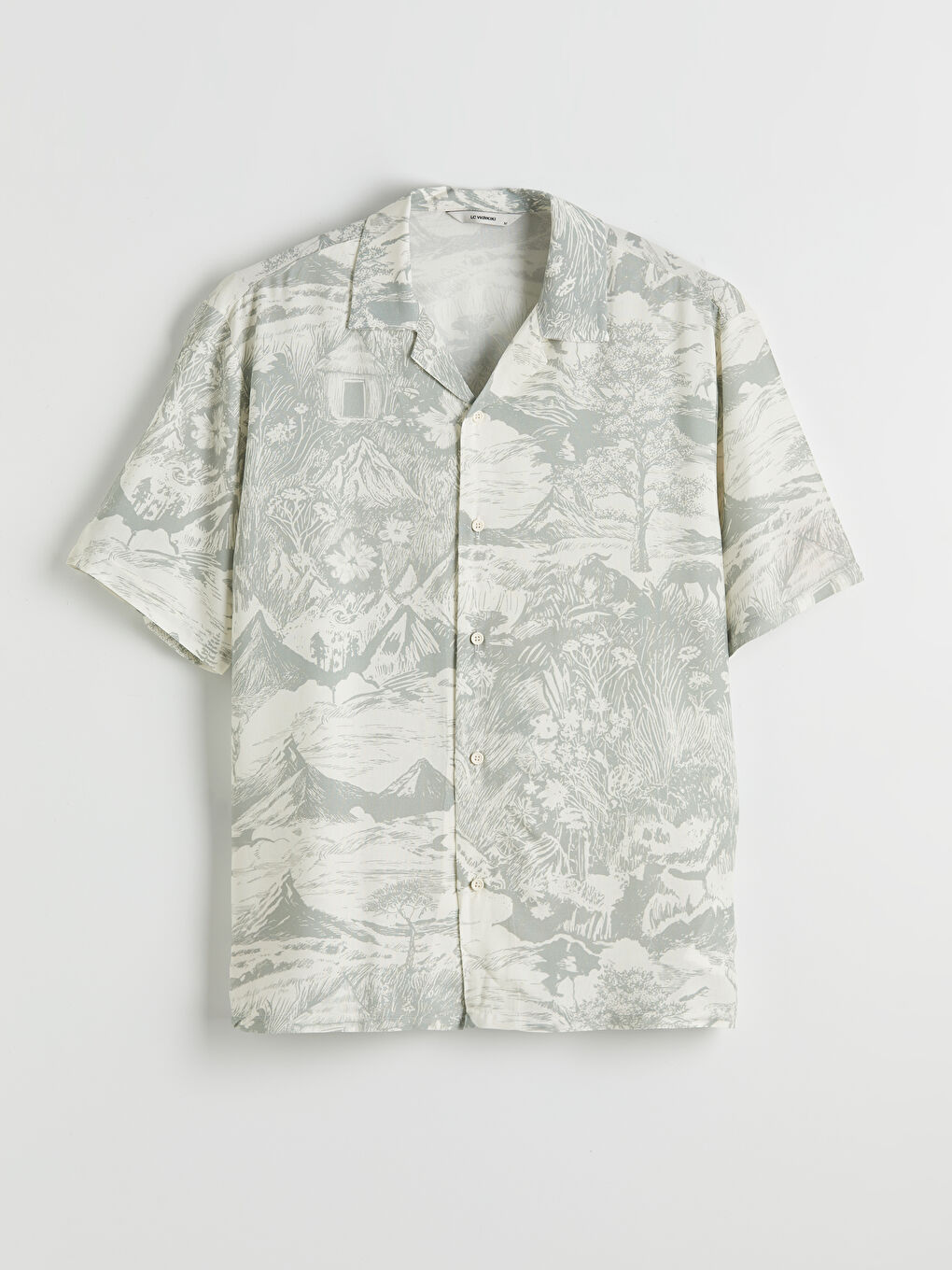 Ekru Regular Fit Resort Yaka Desenli Erkek Gömlek-4