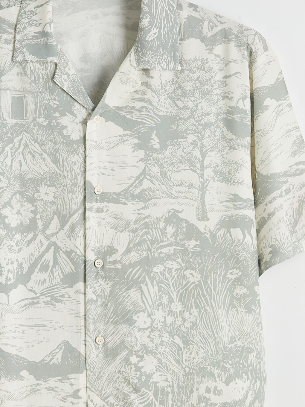 Ekru Regular Fit Resort Yaka Desenli Erkek Gömlek-5