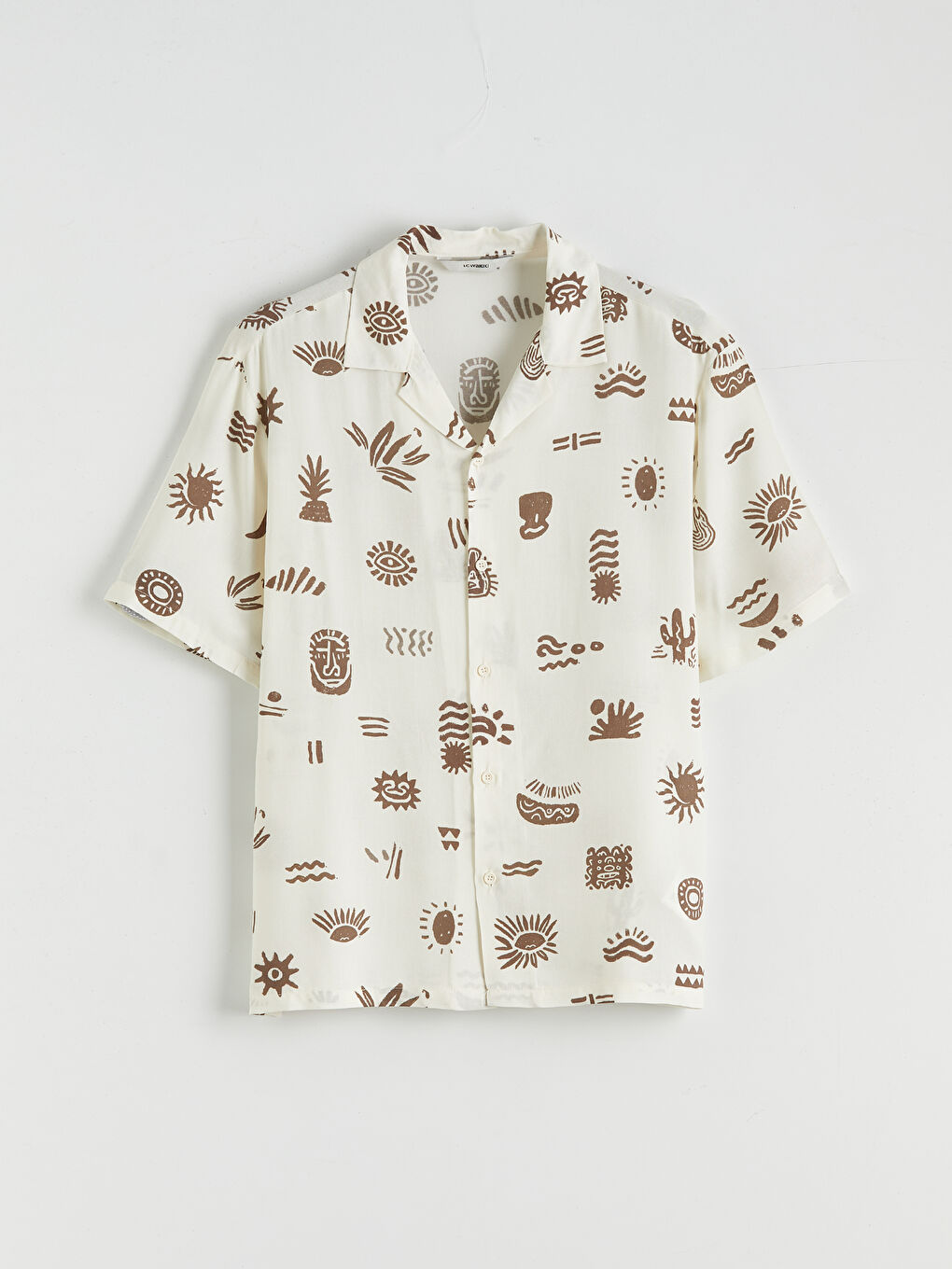 Ekru Regular Fit Resort Yaka Desenli Erkek Gömlek-4