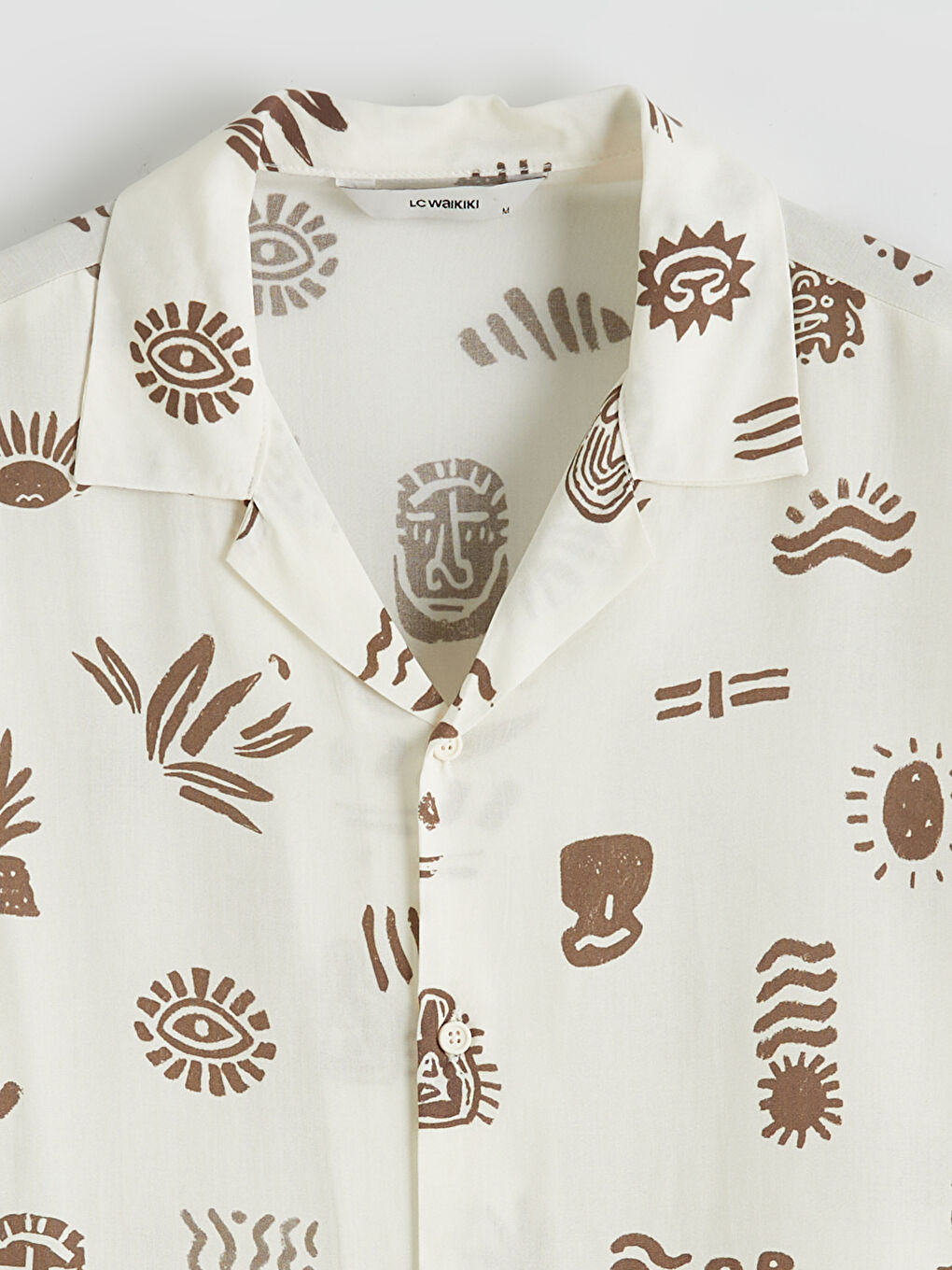 Ekru Regular Fit Resort Yaka Desenli Erkek Gömlek-5